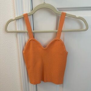 Orange Ribbed Knit Women's Tank Top